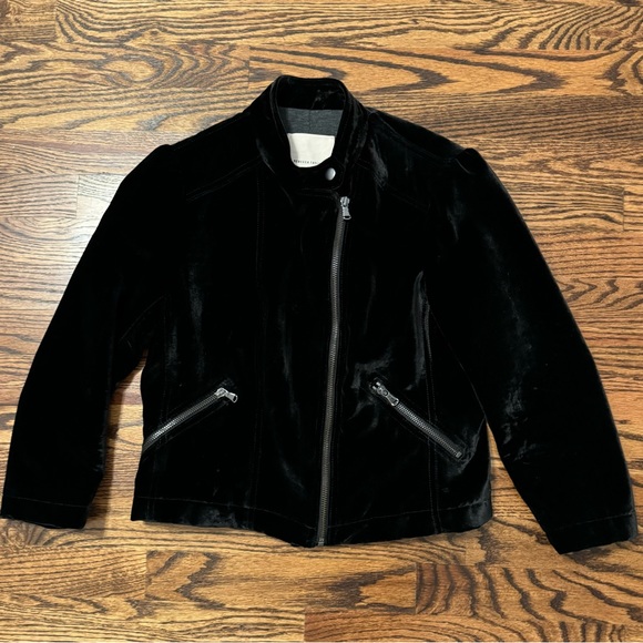 Rebecca Taylor Short Velvet Moto Jacket Black Asymmetrical 3/4 Sleeve Womens 2 - Picture 1 of 6